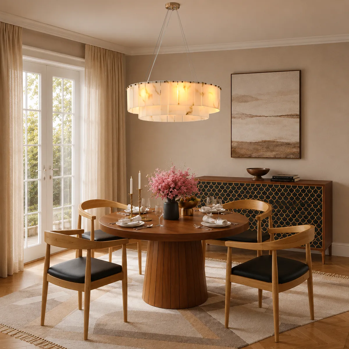 8-Light Tiered Chandelier Alabaster-Look — image 5