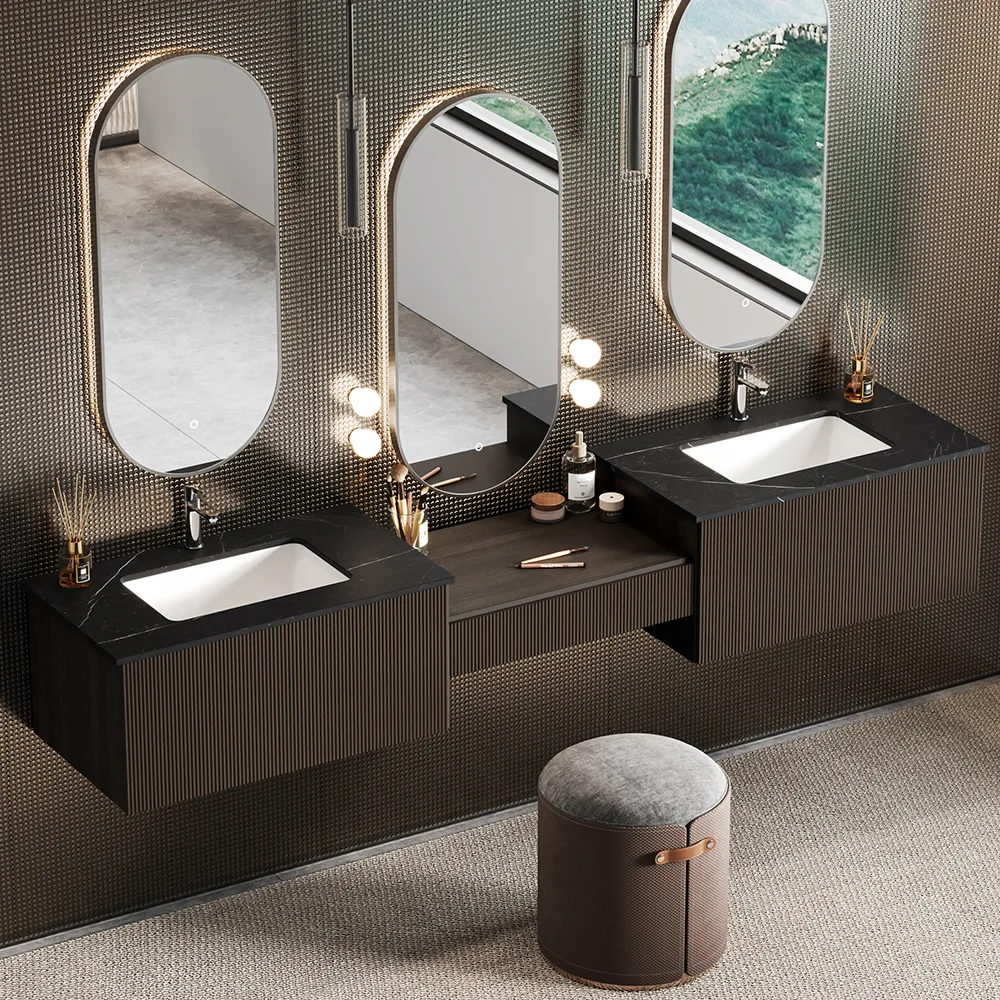 85" Modern Floating Bathroom Vanity Set with Double Sinks & Makeup Table