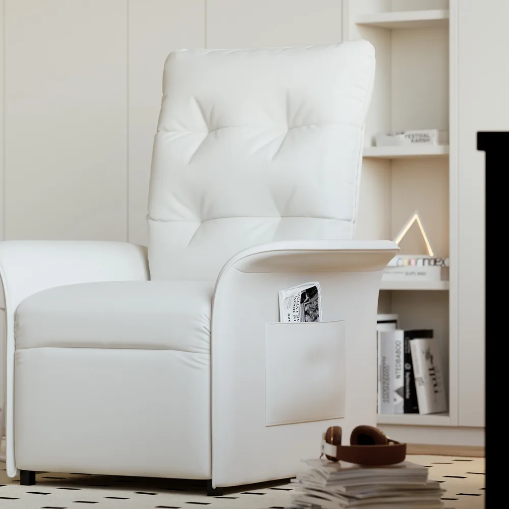 Modern White Leather Power Recliner High Back Sleeper Chair with Side Pocket — image 4