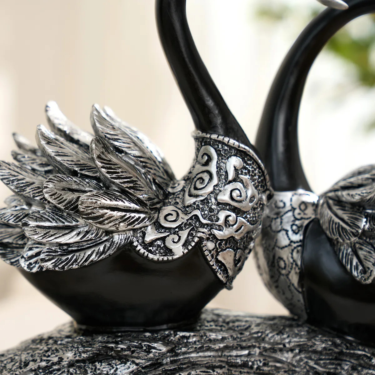 Swan Couple Resin Sculpture in Black & Silver for Home Table Decor — image 29
