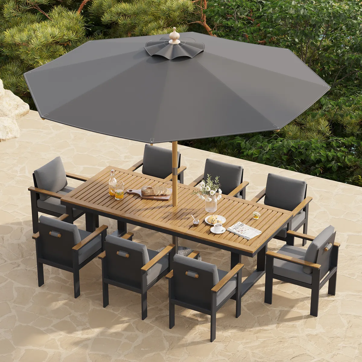 Tevara 5 Pieces Rectangle Wood & Aluminum Outdoor Patio Dining Set for 4 Person — image 12
