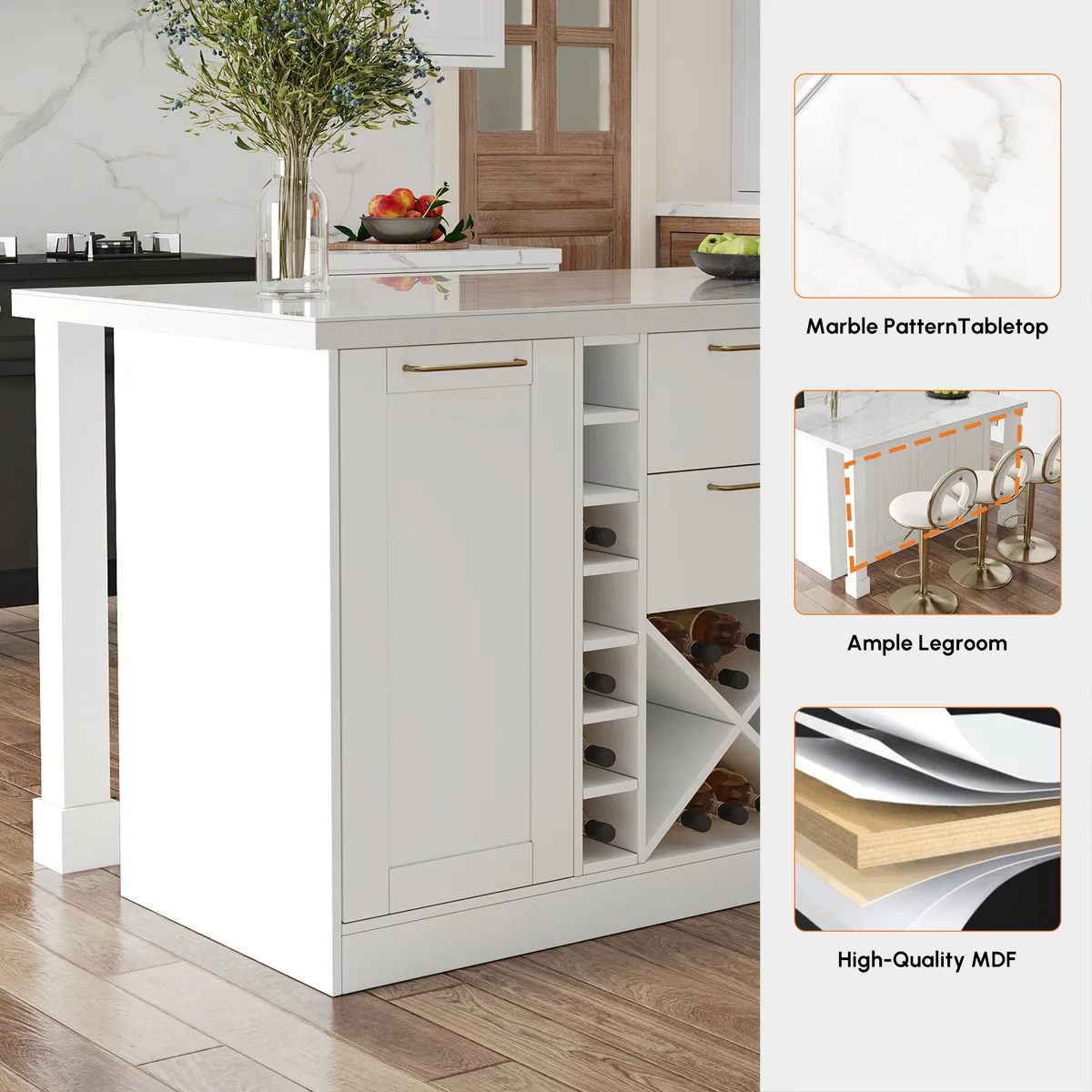 72" Modern Laminate Kitchen lsland Natural & White with Storage — image 7