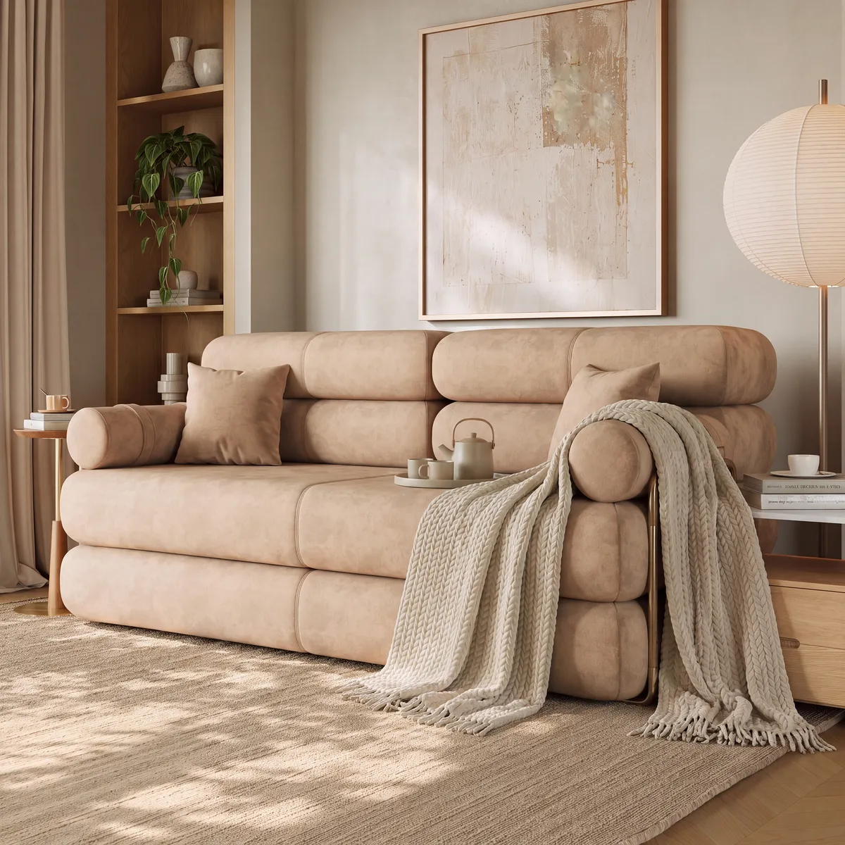 81" Queen 3-Seater Velvet 4 in 1 Futon Convertible Sleeper Sofa — image 5