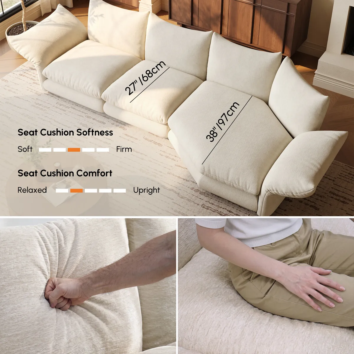 111" 3-Piece Chenille Sectional Sofa with Adjustable Armrests & Backrest — image 20