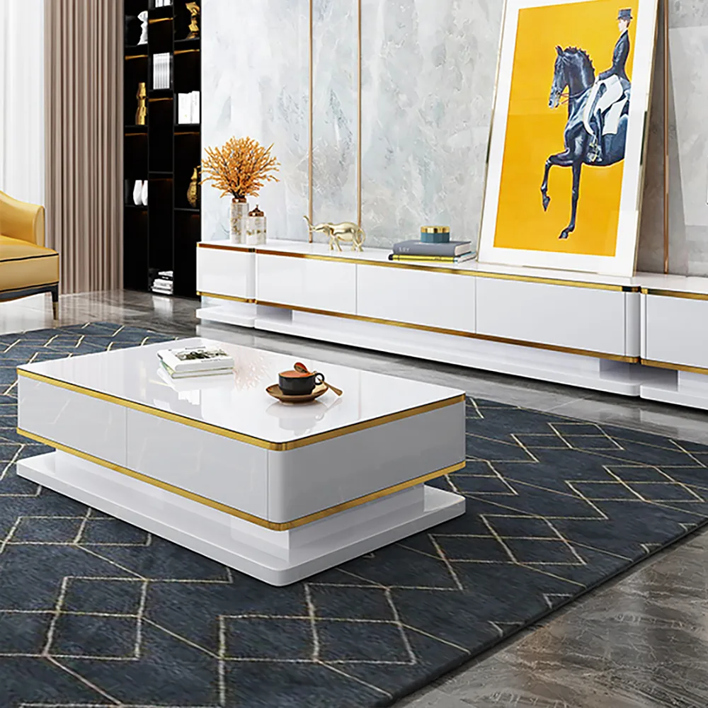 Gapn 51" White Rectangular Coffee Table with Storage 4 Drawers Tempered Glass Top — image 6
