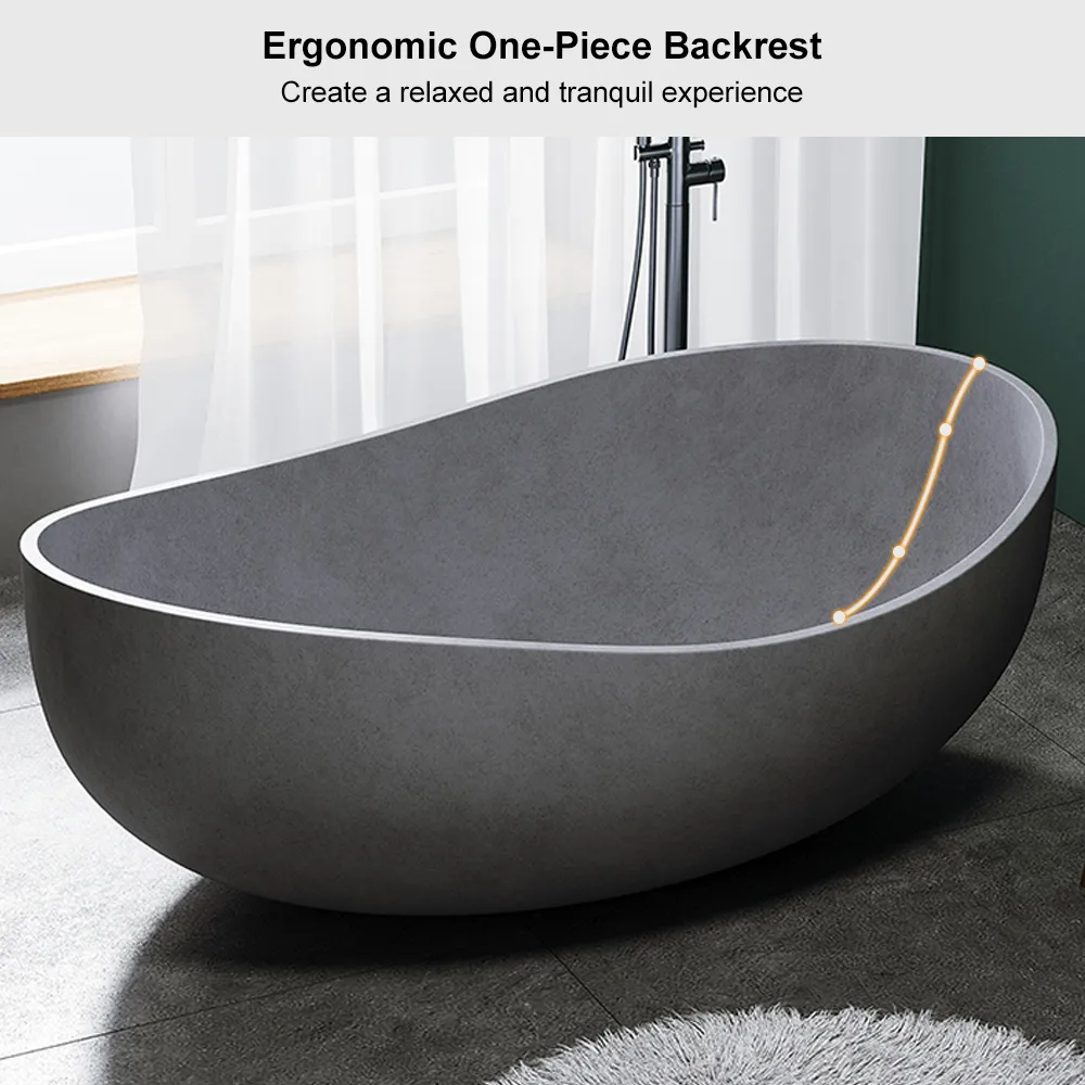 63" Industrial Concrete Soaking Bathtub Oval Cement Freestanding Bathtub — image 5