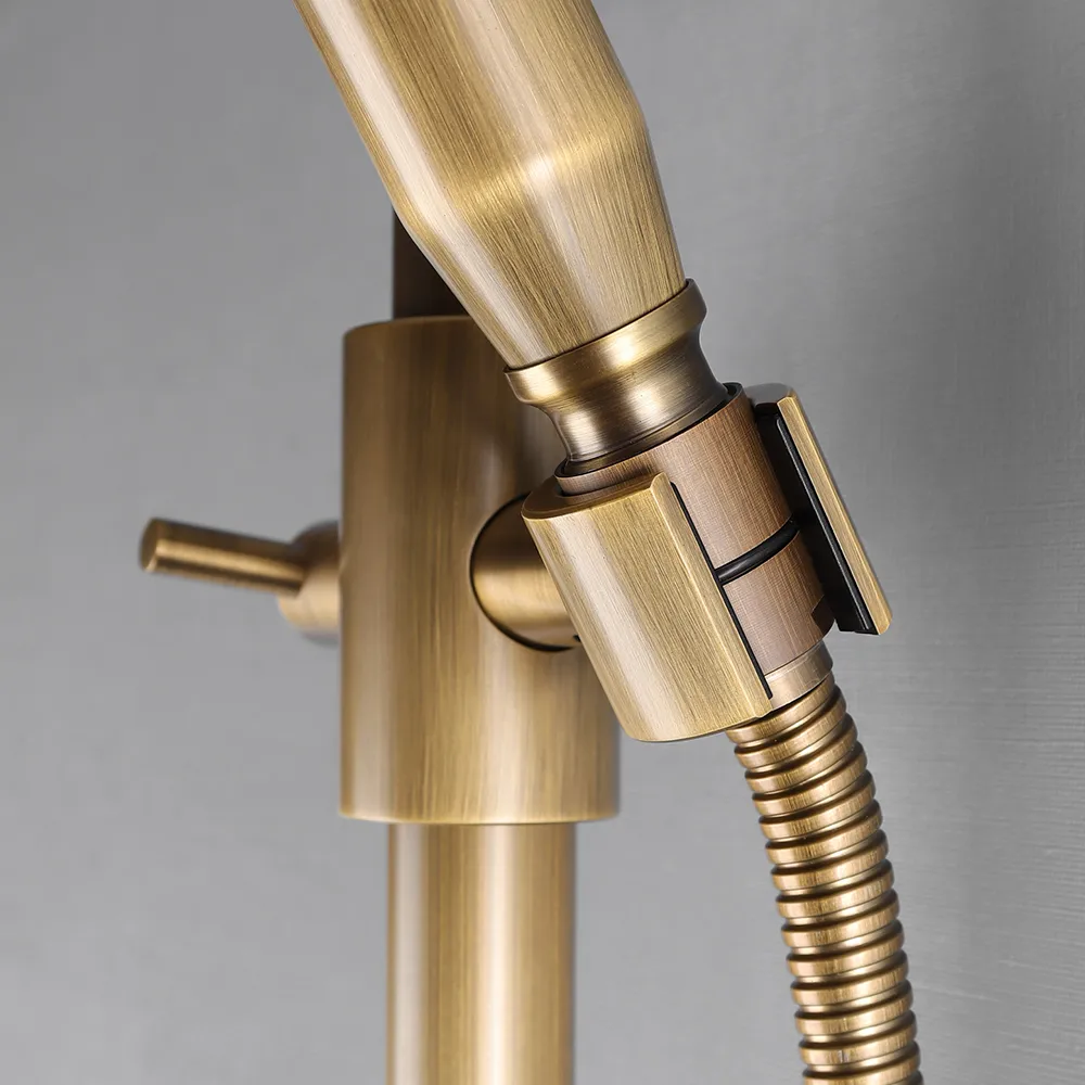 Classic Exposed Antique Brass Two Handle Round Rainshower Shower Fixture Solid — image 7