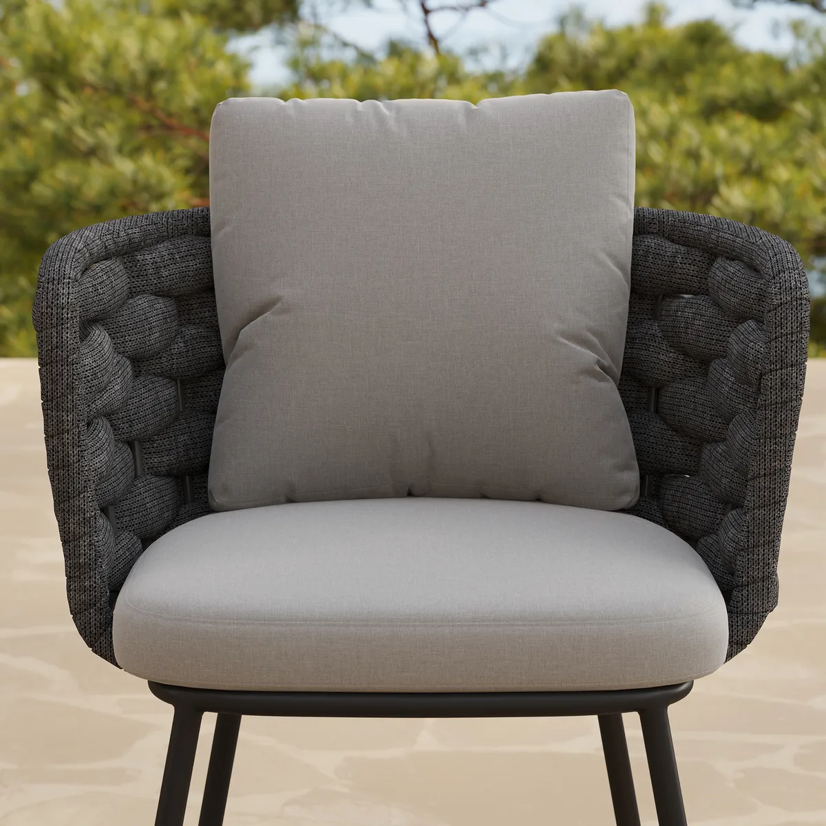 Set of 2 Modern Dark Gray Aluminum Rattan Outdoor Dining Chairs with Armrests – Durable & Weather-Resistant for Patios, Gardens, or Balconies — image 7