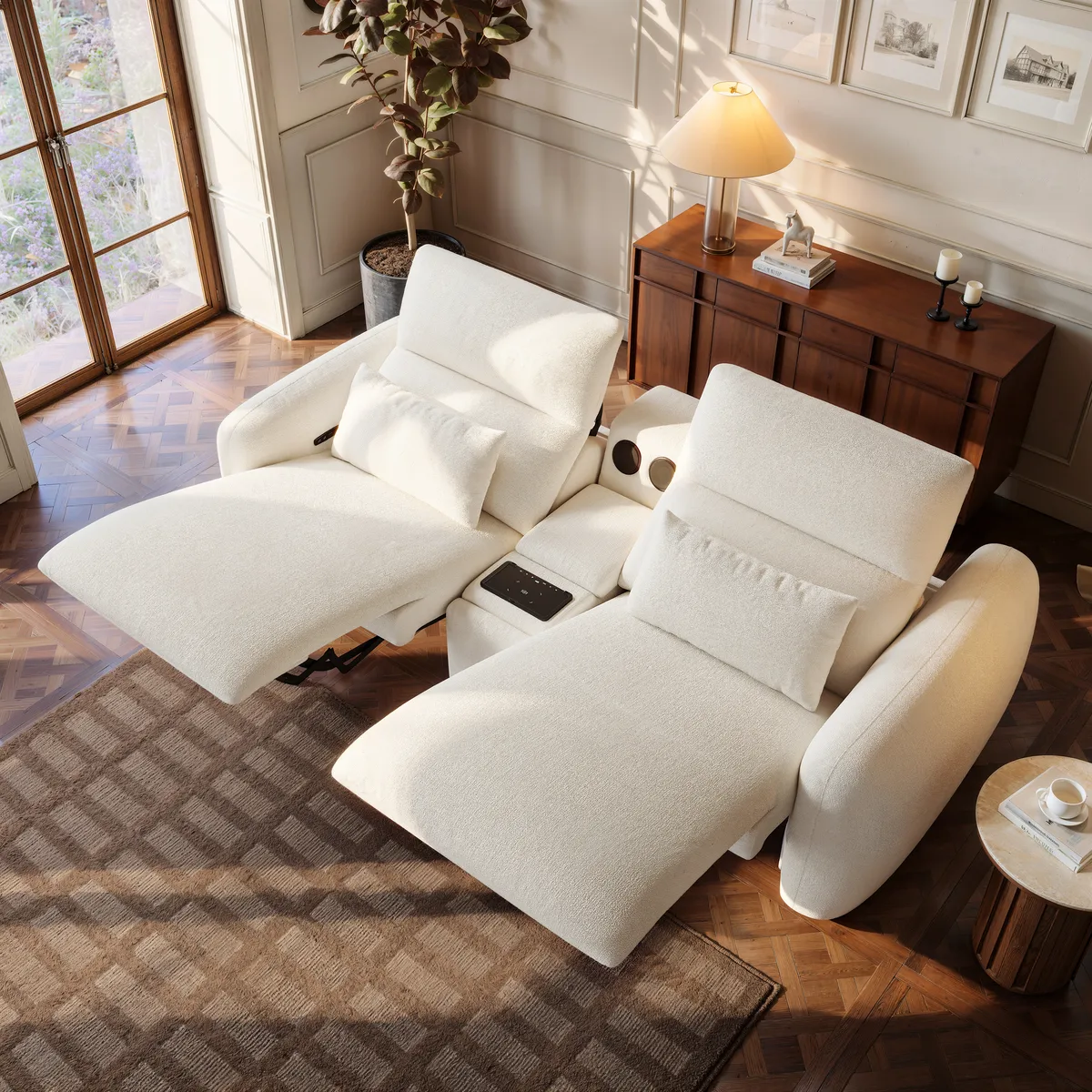 Homary Modern 123" 3-Seater Chenille Zero Gravity Power Reclining Sofa with USB Port in Warm — image 3