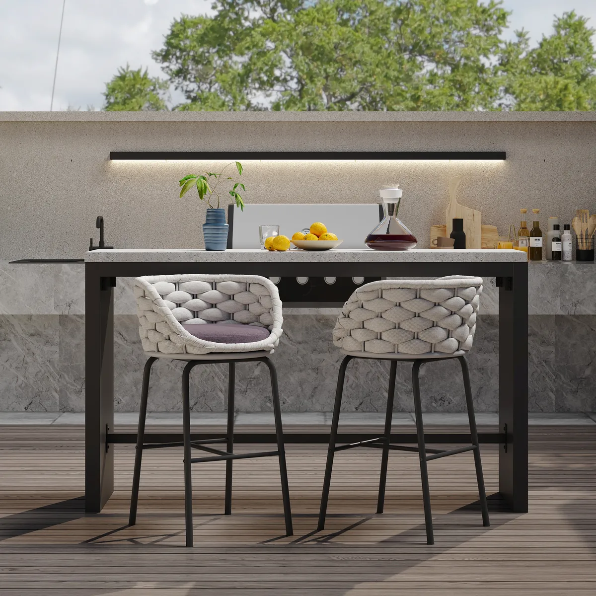 2 PCS Woven Rope Patio Bar Stool Modern Yard & Patio Chairs — image 11