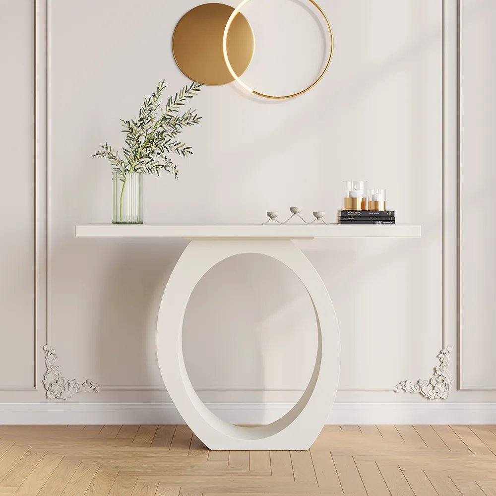 39.4" Modern Black Console Table with Circle Base Rectangular Entryway Table — image 12