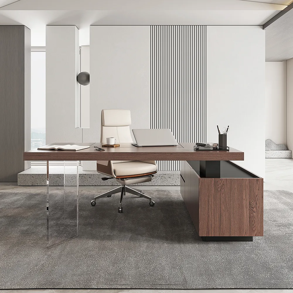 Modern 72" L-Shape Whitewash Standing Executive Desk with lifter Desktop Left Hand — image 16