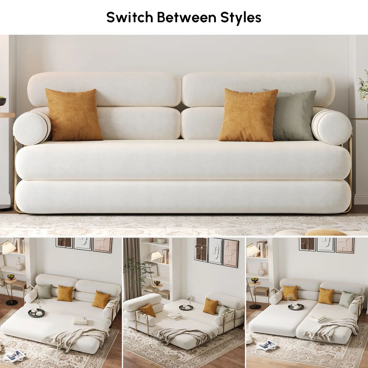 81" Queen 3-Seater Velvet 4 in 1 Futon Convertible Sleeper Sofa — image 19