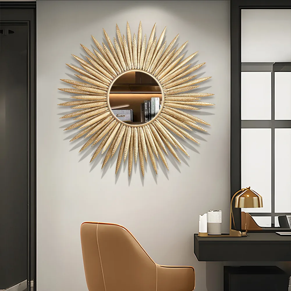 Large Sunburst Wall Mirror – Gold Metal Ray Design — image 4