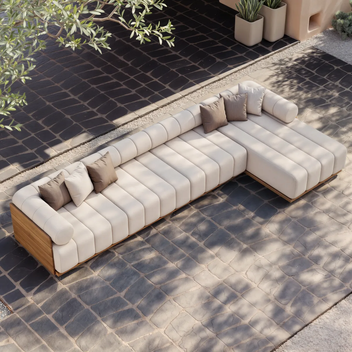 Resaro Outdoor 4-Piece Teak Modular Sectional Set