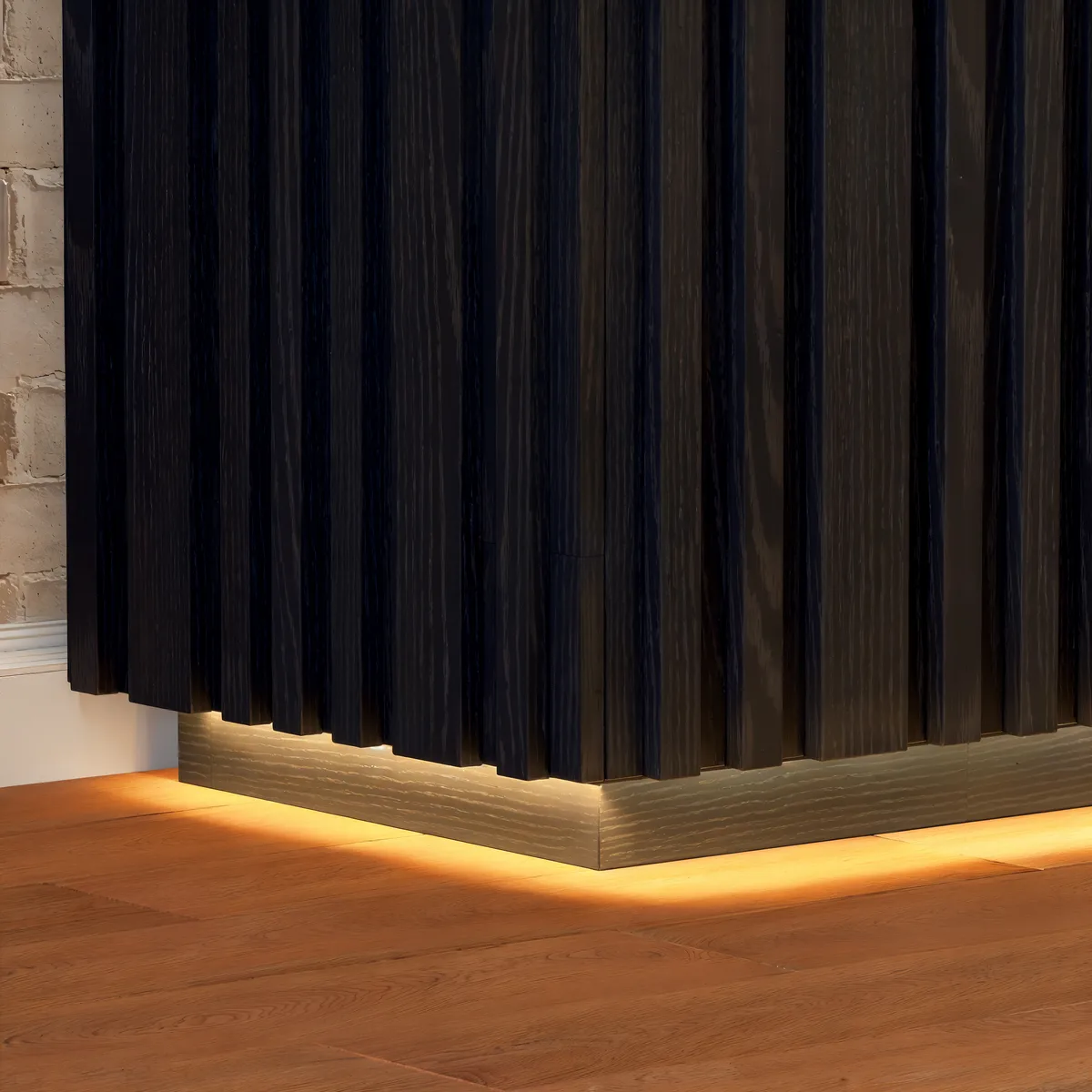 Aura 60" Faux Travertine Top Buffet Sideboard with Ash Wood Slatted Panels & Light — image 7