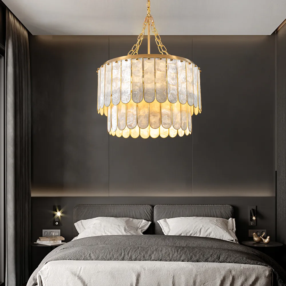 Enseo Coastal 8-Light Capiz Shell 2 Tiered Faceted Chandelier Pendant Light — image 4