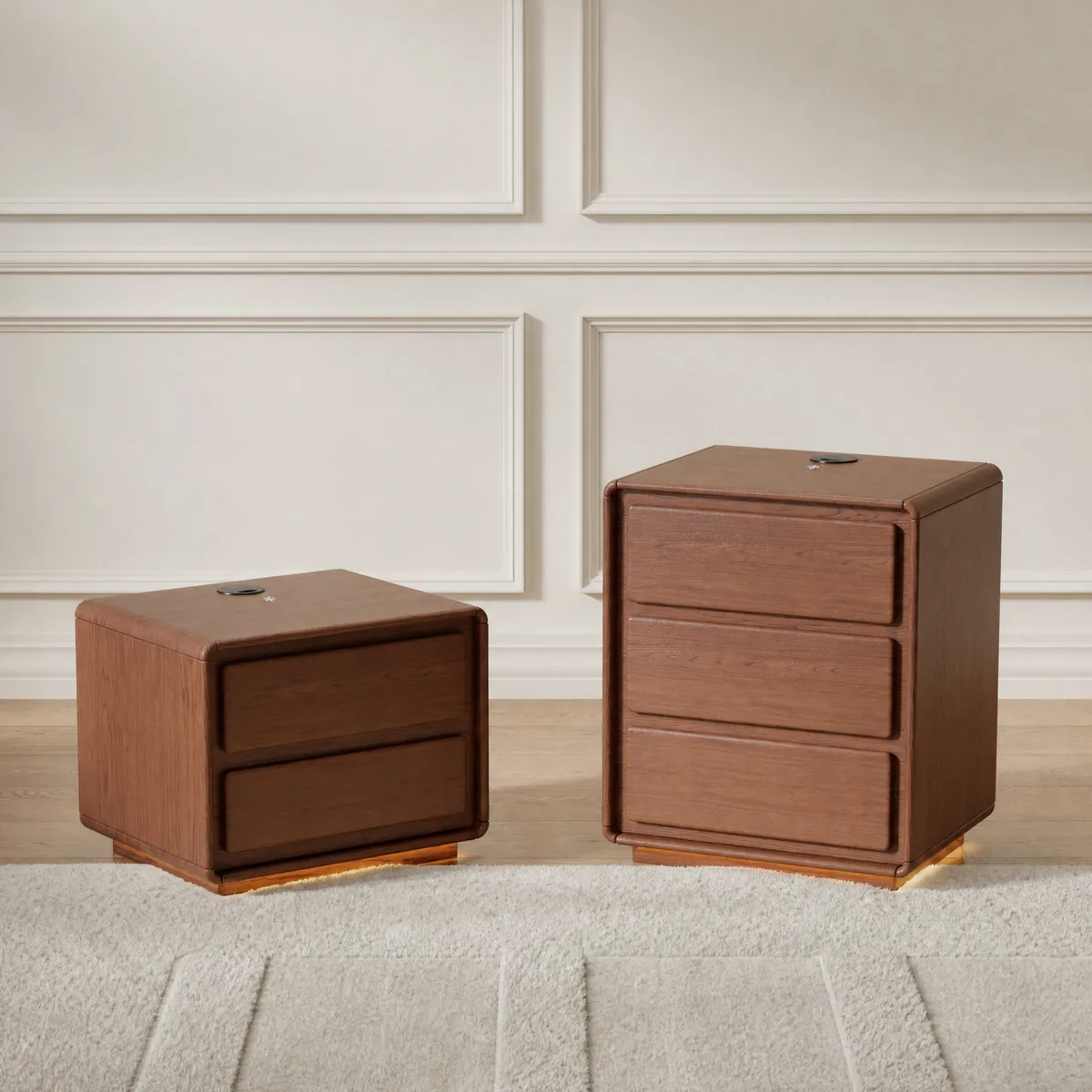 Haloa Walnut 3-Drawer LED Nightstand with Charging Station — image 4