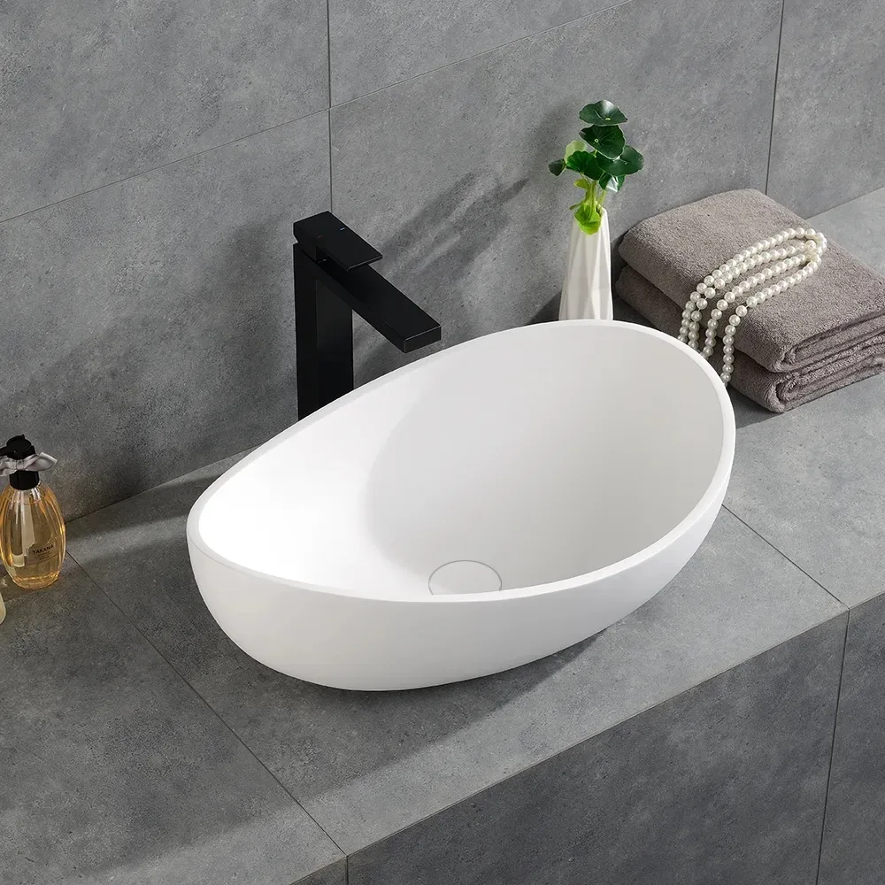 Bathroom Stone Resin Oval Vessel Sink Modern Art Sink — image 4
