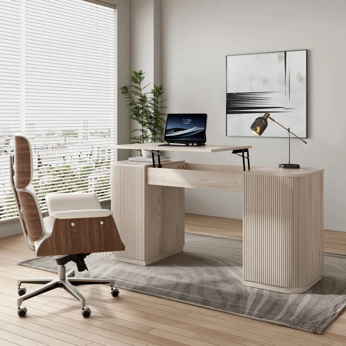 Modern Off White Home Office Chair Upholstered Swivel Task Office Chair High Back — image 15