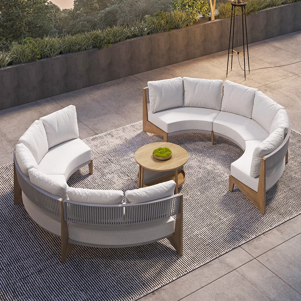 8 Pieces Farmhouse Curved Modular Outdoor Patio Sectional Sofa Set with Coffee Table — image 4