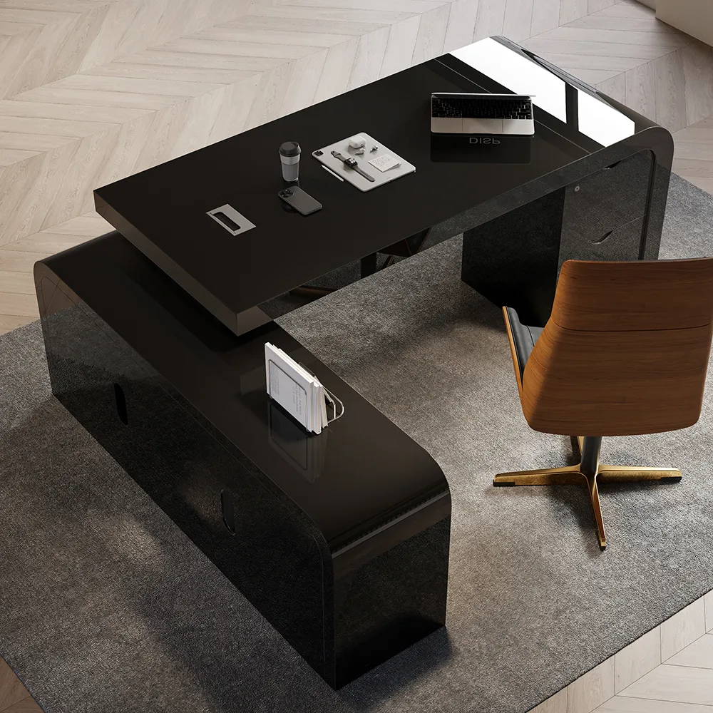 Chicent 71'' L-shaped Smoked Brown Computer Desk with Cabinet Left Hand — image 25