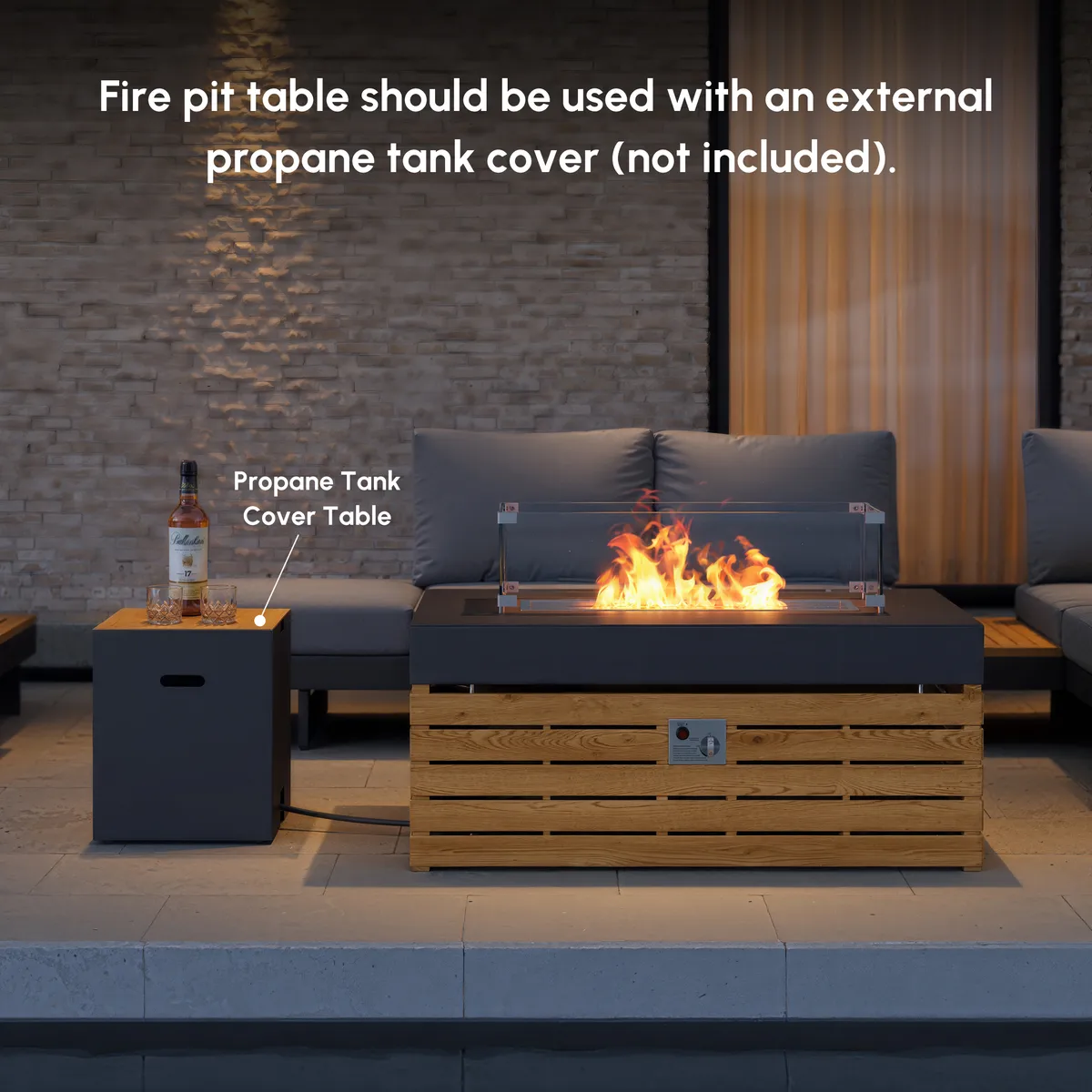Tevara 39" Propane Gas Fire Pit Table with Glass Propane Gas Tank Cover Table — image 13