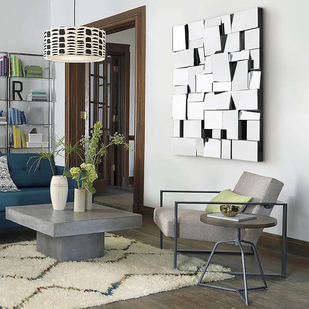 39" Brown Glass Wall Mirror Geometric Decorative Mirror Vertical & Horizontal Mounting — image 15
