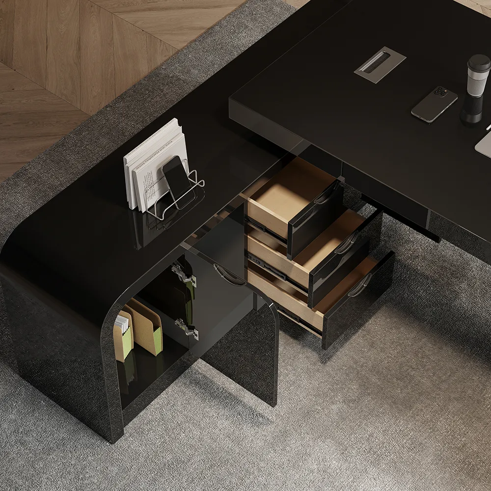 Chicent 71'' L-shaped Smoked Brown Computer Desk with Cabinet Left Hand — image 27