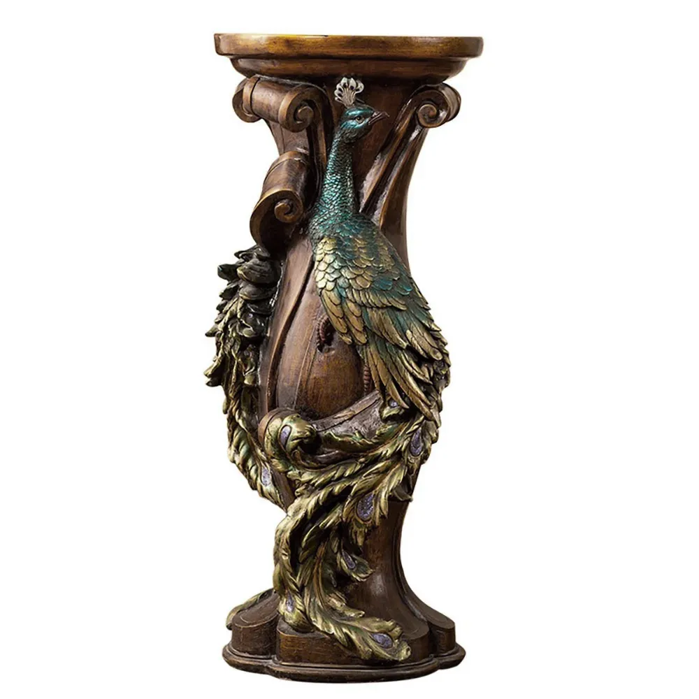 32.5" Rustic Resin Peacock Plant Stand Indoor Multi-Colored Freestanding Planter — image 6