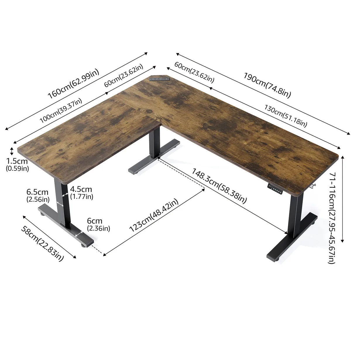 S4 (75"D x 63"W x 46"H)Home Office L Shaped Standing Desk — image 3