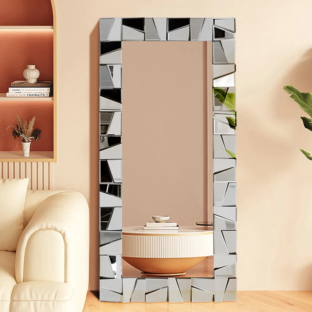 31.5" x 63" Oversized Rectangle Full Length Floor Mirror 3D Silver Glass Frame — image 13