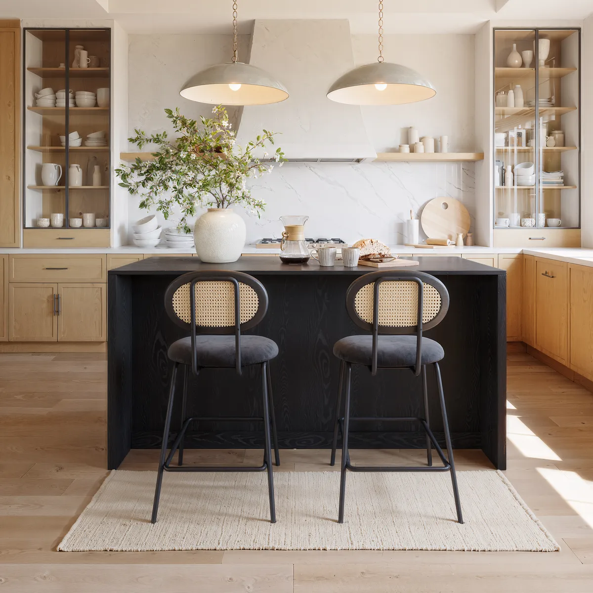 71" Modern Style Black Kitchen Islands with Glass Doors & Drawers — image 2