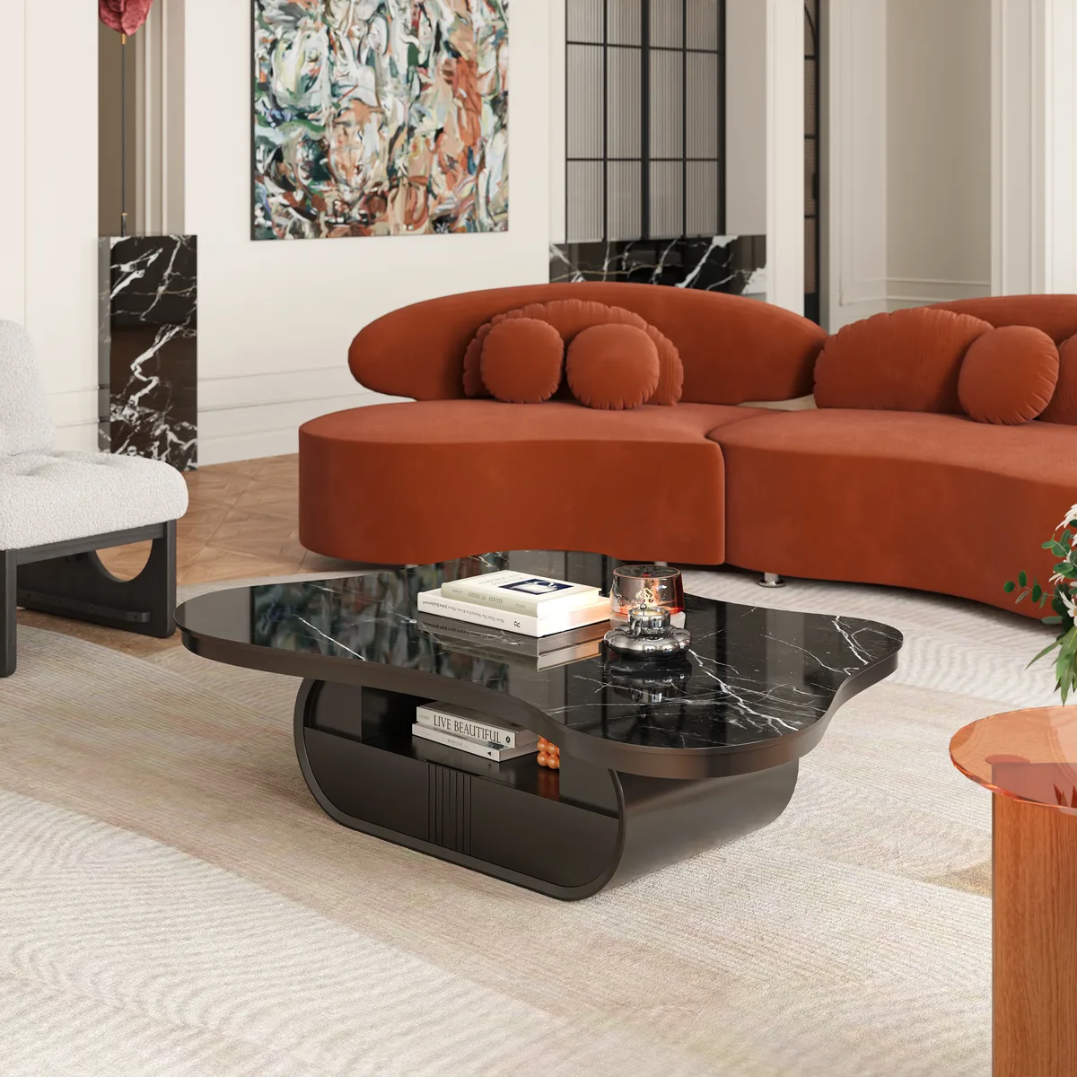 Cloud Coffee Table Wood Irregular Sintered Stone Top — image 4