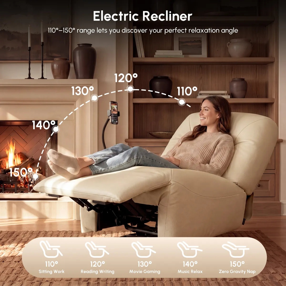 Leather Power Swivel Rocker Recliner Accent Chair with Phone Holder — image 9