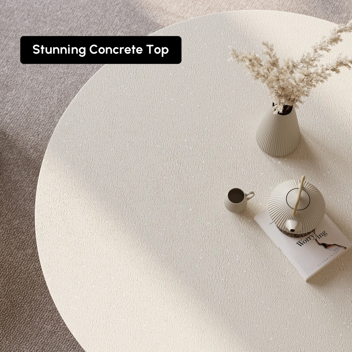 Curva Round Concrete Walnut Coffee Table with Wood Legs — image 27