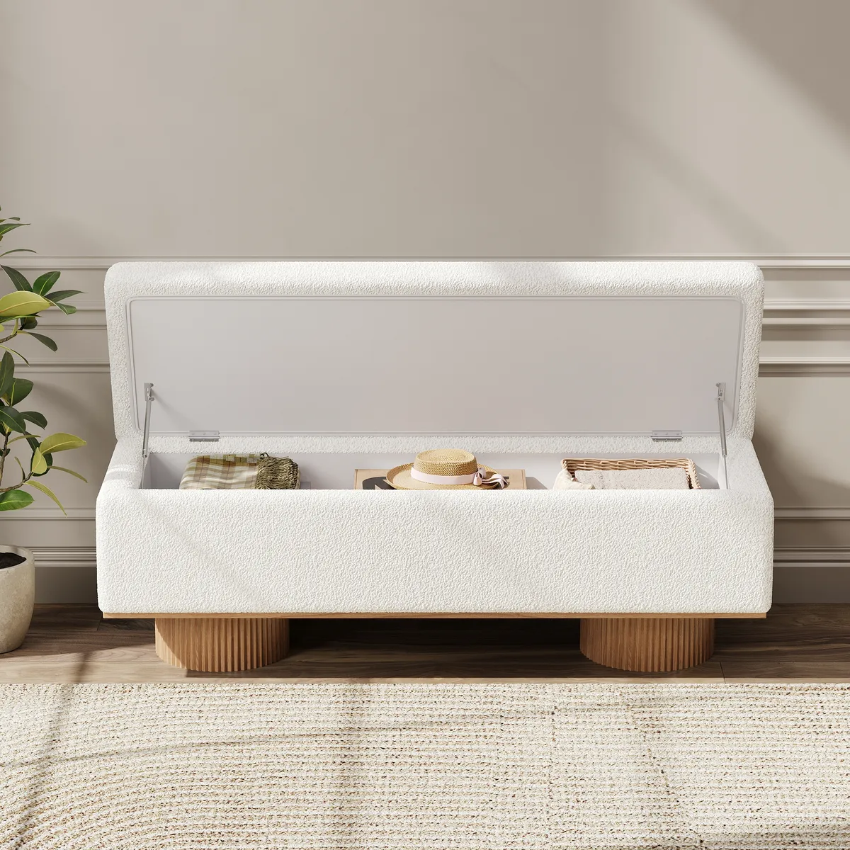 Teddy Fabric Fluffy Faux Fur Flip Top Wood Storage Bench — image 4