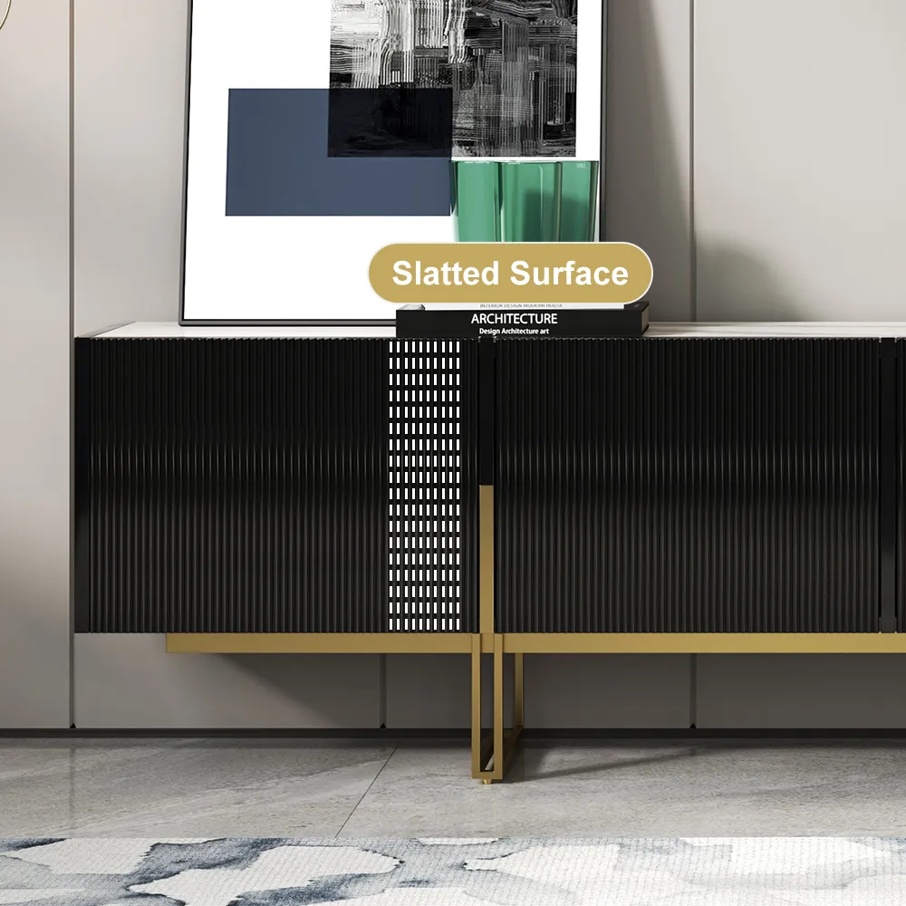 94.5" Living Room Cabinet Set Black TV Stand & Round Glass Nesting Coffee Table with Storage — image 25