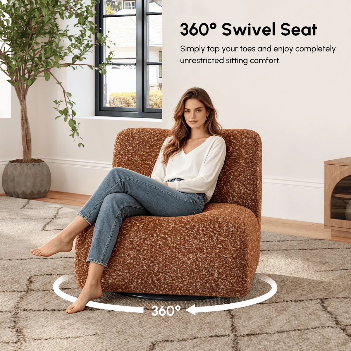 Modern 17" Performance Boucle Swivel Slipper Accent Chair — image 9
