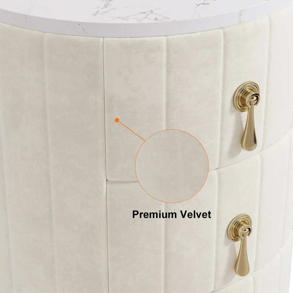 Modern Nightstand Gray Round Nightstand with 3 Drawers Nightstand with Storage — image 27