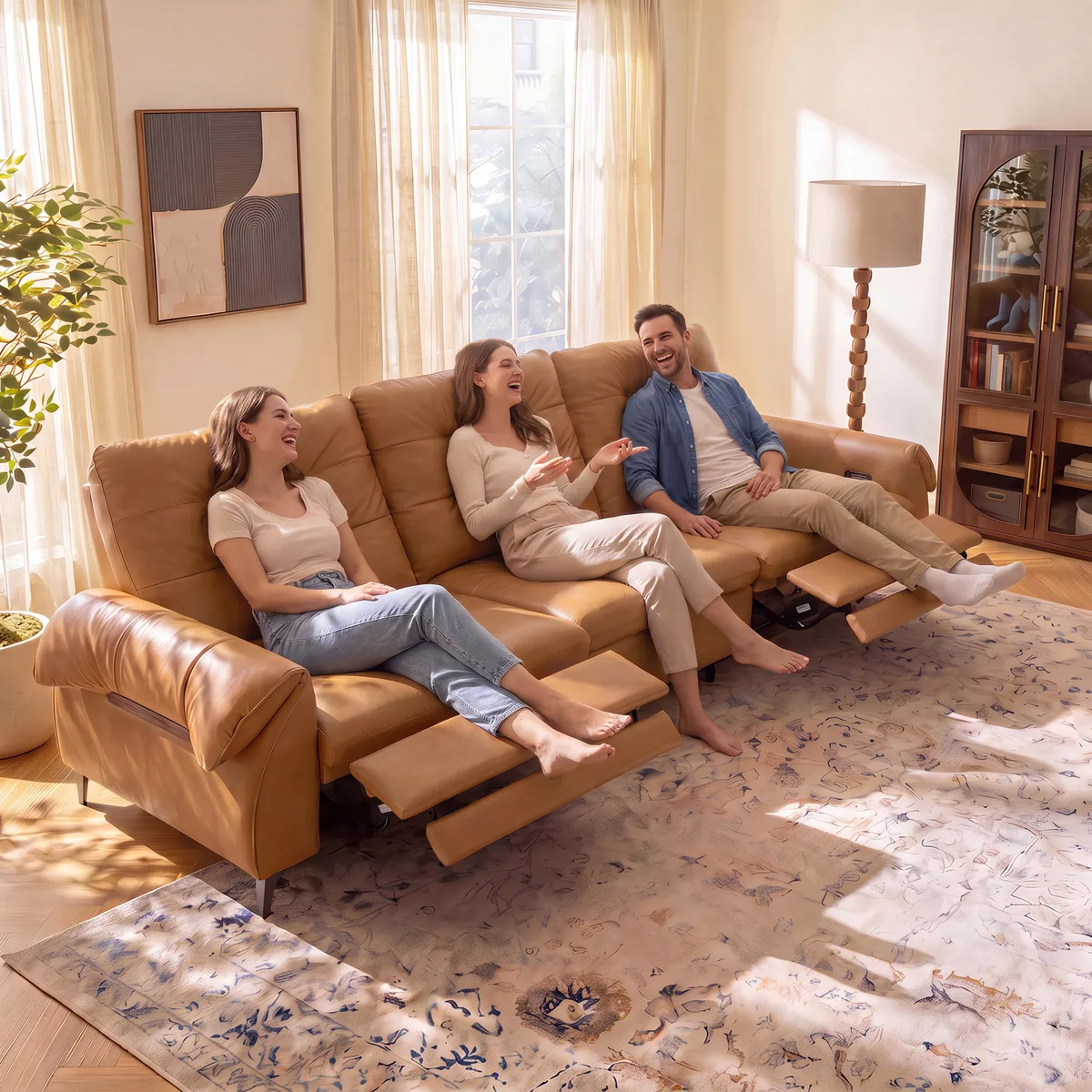 118" 3-Seater Genuine Leather Power Reclining Sofa with USB & Type-C — image 5