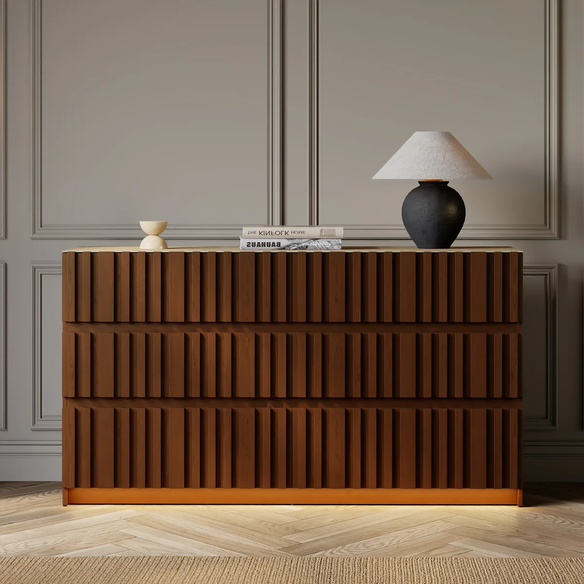 Aura 59" Walnut Sintered Stone 6-Drawer Dresser with Lighting — image 15