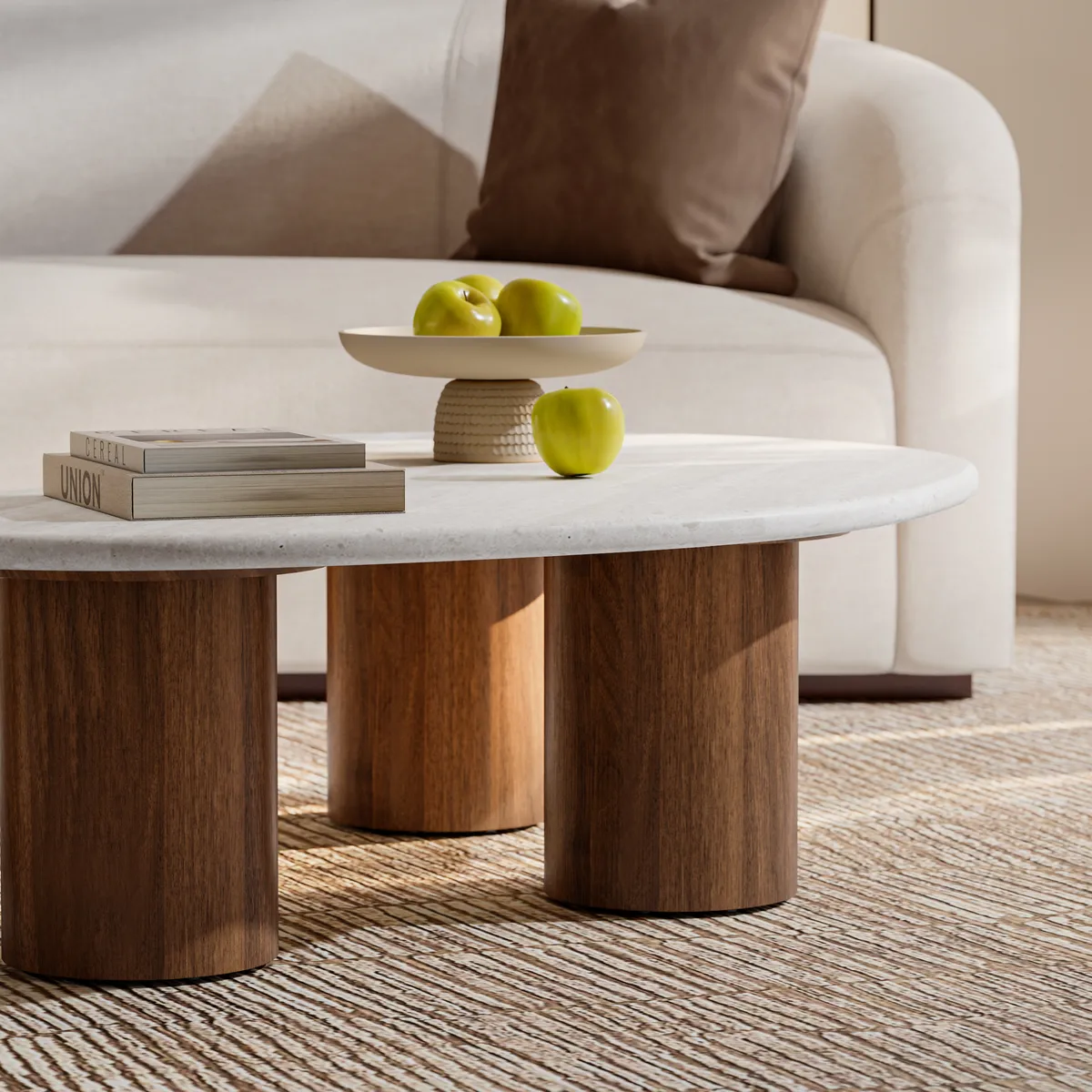 18"-47" Round Concrete Veneer Walnut Coffee Table Set — image 9