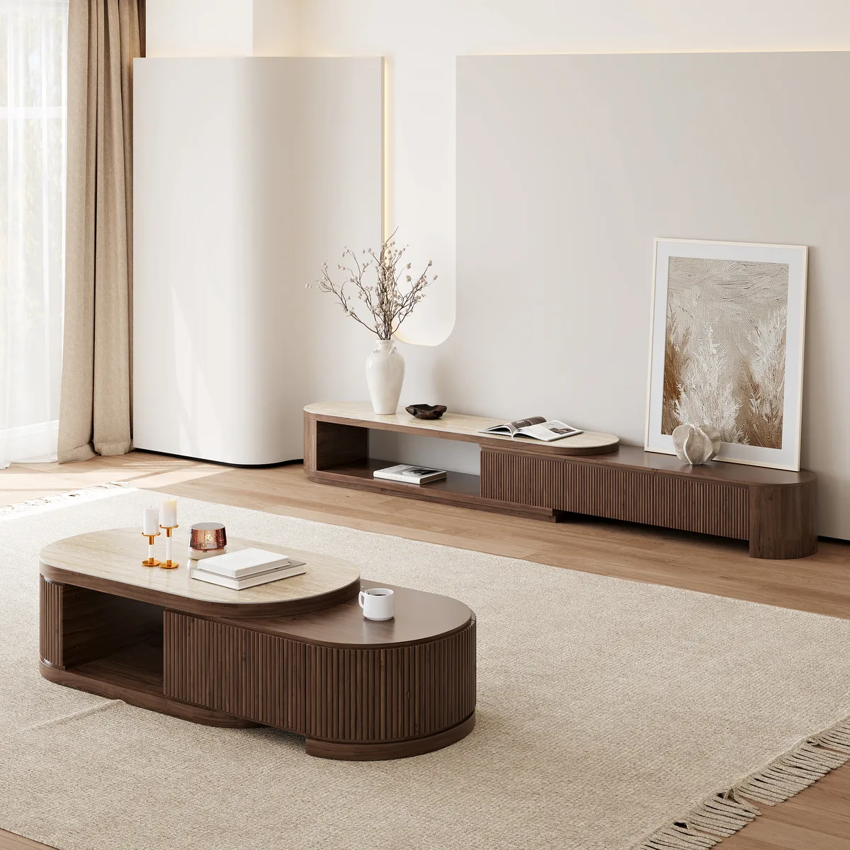 Velar Extendable Sintered Stone Top TV Stand with 3 Drawers(71"-114") — image 26