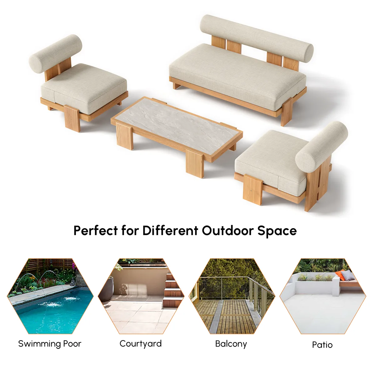 4 PCS Teak Outdoor Sofa Set Modern Yard & Patio Furniture for 4 Person — image 8