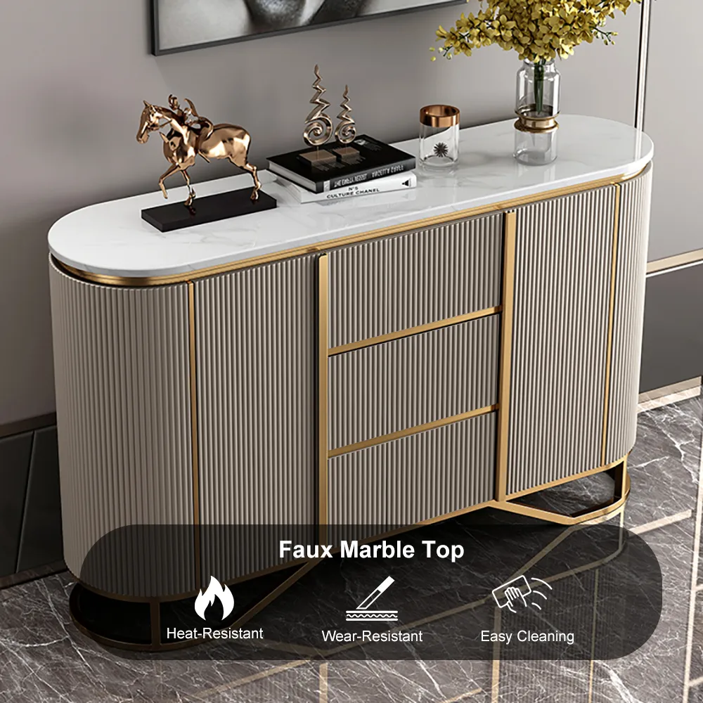 Modern Buffet Faux Marble Top Modern Sideboard with Stainless Steel Base — image 6