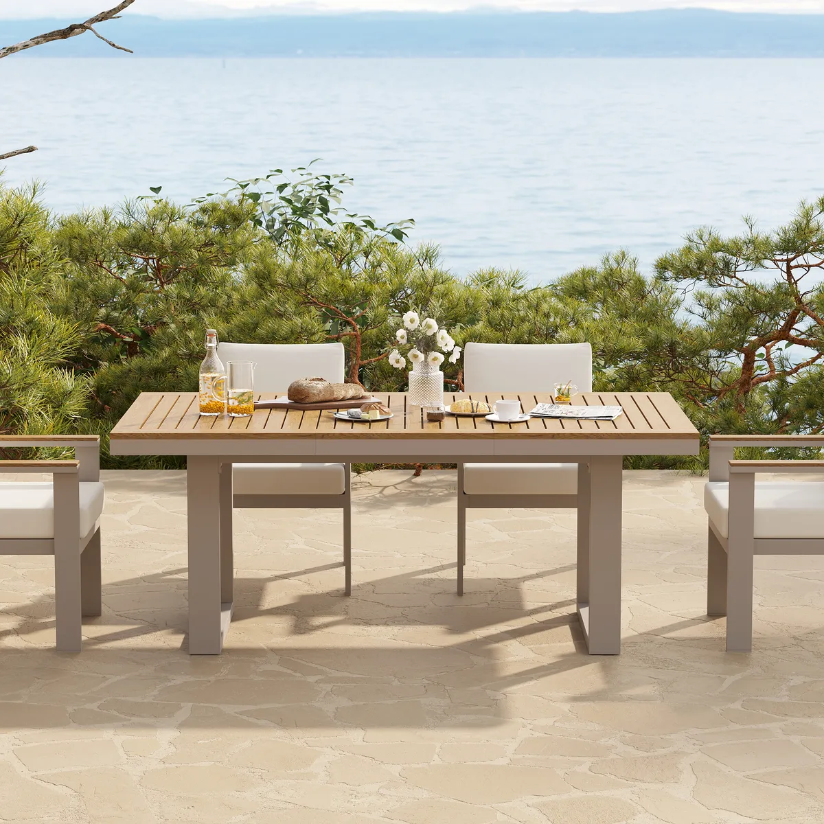 Tevara 6-Person Rectangle Teak & Aluminum Outdoor Patio Dining Table — image 15