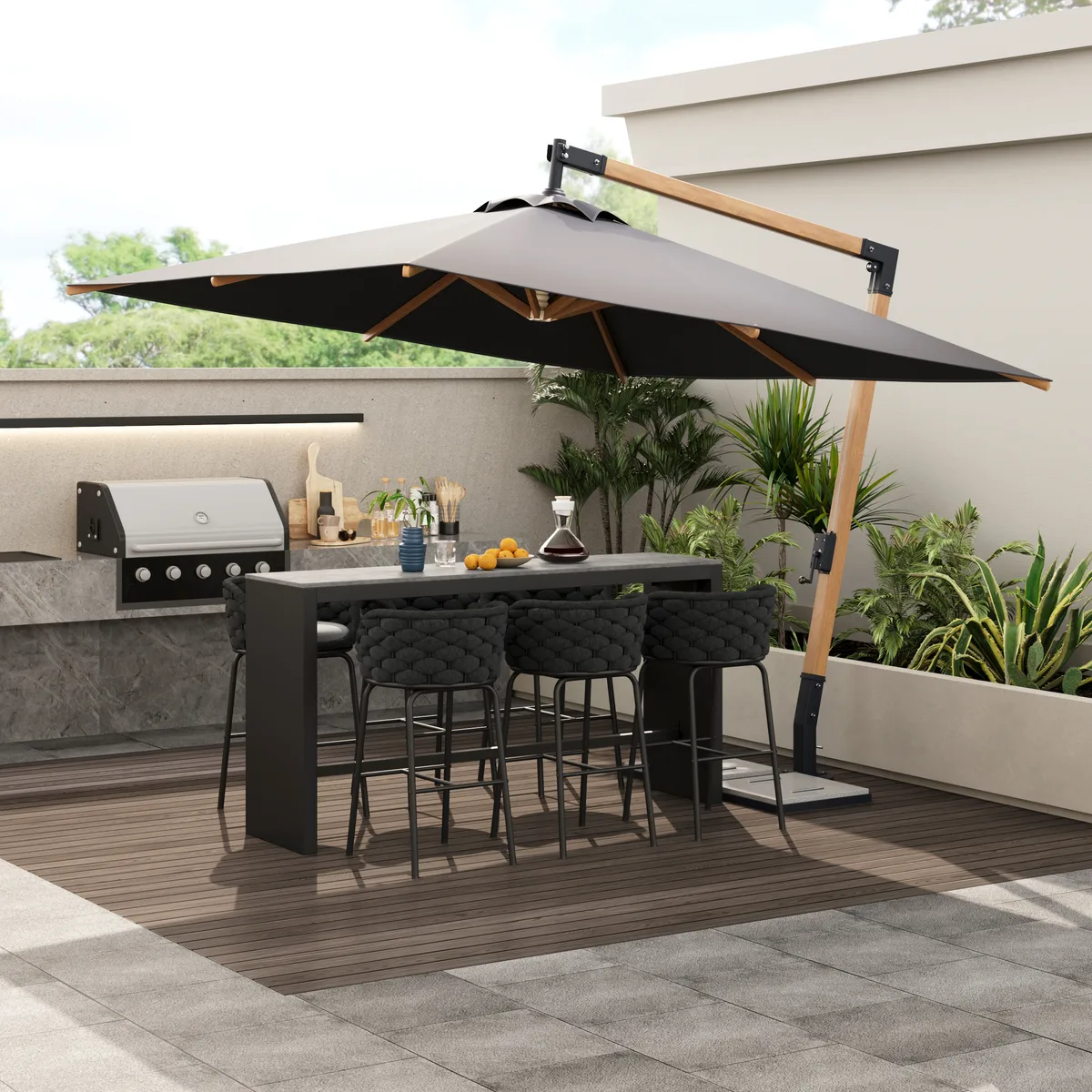 7-Piece Outdoor Sintered Stone & Aluminum Bar Dining Set with 6 Bar Stools — image 4