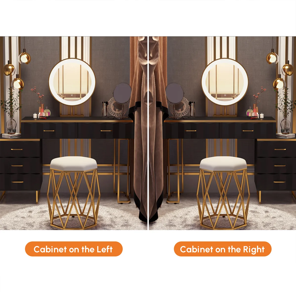 Modern White Extendable Makeup Vanity 5 Drawers Dressing Table Set with Stool and Mirror — image 7