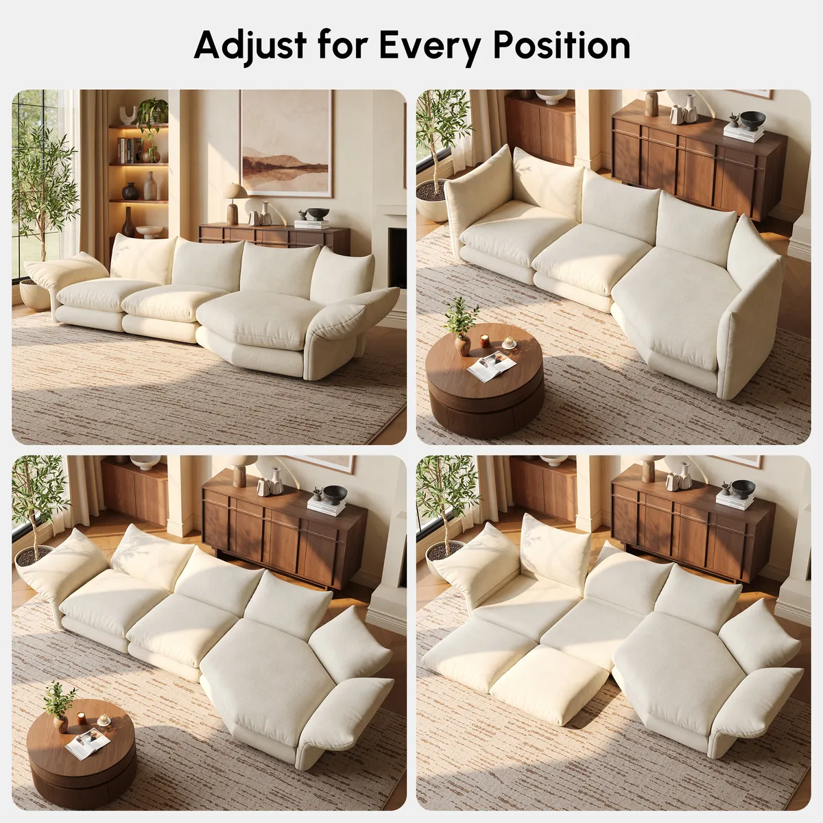 111" 3-Piece Chenille Sectional Sofa with Adjustable Armrests & Backrest — image 17